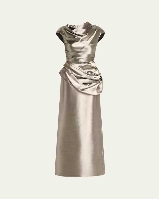 Sophia Draped Liquid Metallic Silk Column Gown